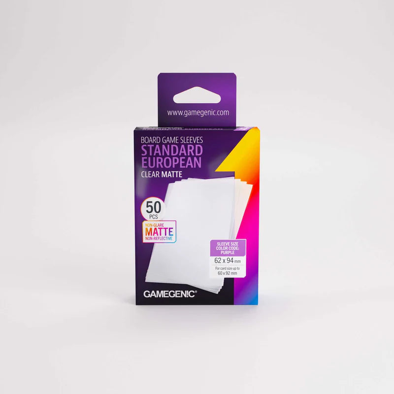 gamegenic matte standard card game sleeves Gamegenic Board Game Sleeves PURPLE Standard European Clear Matte (100 –  Leisure Games