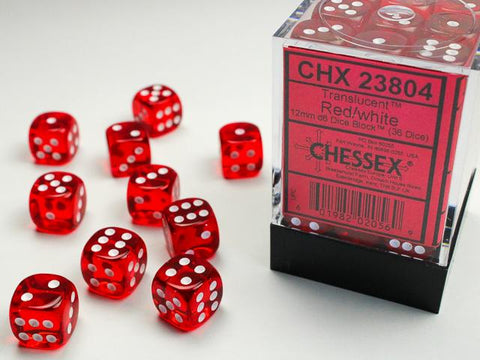CHX23804 Translucent Red/White 12mm d6 Block (36 d6)