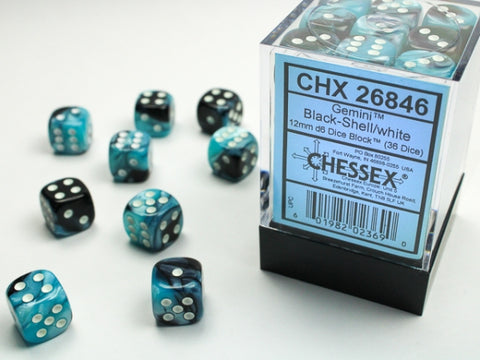 CHX26846 Gemini Black-Shell/White 12mm d6 Block (36 d6)