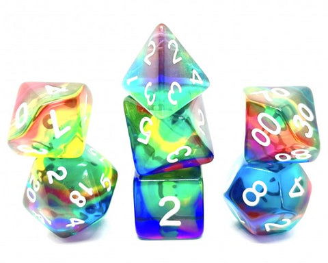 Dice Set Transparent: Rainbow Storm