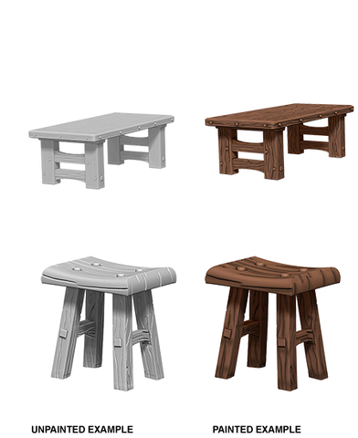 WZK72593 Wooden Tables & Stools (5 minis) - Deep Cuts