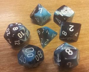 CHX26446 Gemini Black-Shell with White numbers Polyhedral Dice Set (7 dice) - Leisure Games