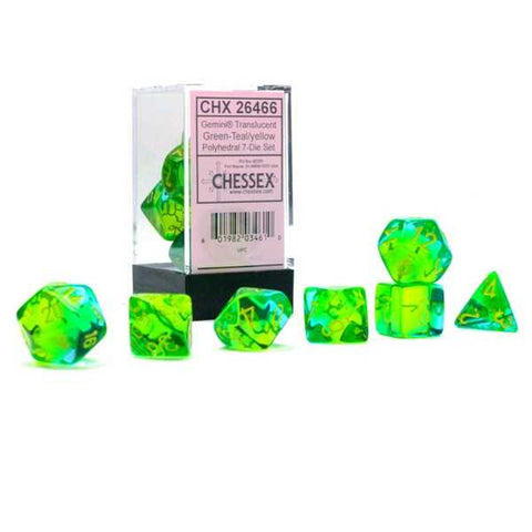 CHX26466: Gemini Polyhedral Translucent Green-Teal/yellow 7-Die Set