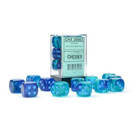 CHX26663: Gemini 16mm d6 Blue-Blue/light blue LuminaryDice Block (12 dice)