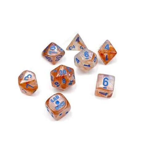 CHX30045 Poly 7 Set: Borealis Rose Gold/light blue Luminary 7-Die Set Lab Dice