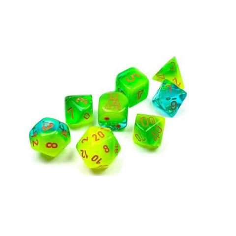 CHX30048 Poly 7 Set: Gemini Polyhedral Plasma Green-Teal/orange Luminary 7-Die Set Lab Dice
