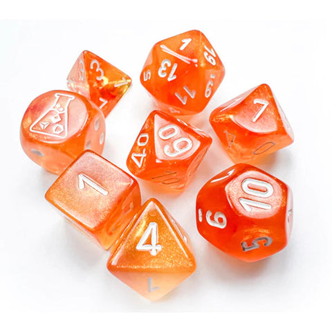 CHX30052 Borealis Polyhedral Blood Orange/white Luminary™ 7-Die Set (with bonus die)