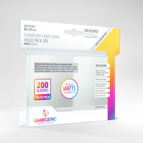 Gamegenic Standard Card Game Value Pack Matte Sleeves (Grey) - Clear (200ct.)