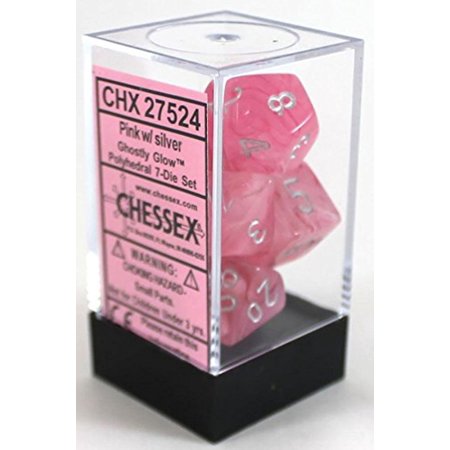 CHX27524 Ghostly Glow Pink/Silver Polyhedral Dice set (7 dice)