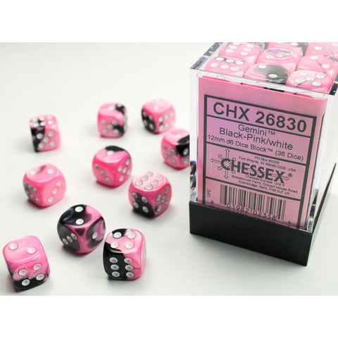 CHX26830 Gemini Black-Pink/White 12mm d6 Block (36 d6)