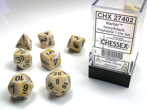 CHX27402 Marble Ivory/Black Polyhedral 7-Die set