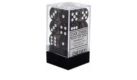 CHX23608 Translucent Smoke/White 16mm d6 Block (12 d6)