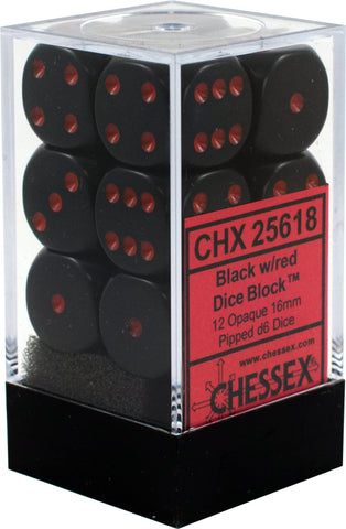 CHX25618 Opaque Black/Red 16mm d6 Block (12 d6)