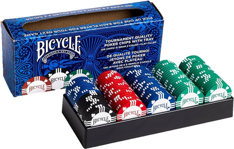 Bicycle 8 Gram Clay Poker Chips (100) with Casino Tray