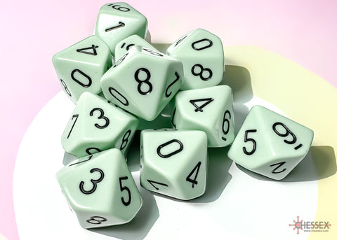 CHX25265 - Opaque Pastel D10 10 Dice Set - Green/Black