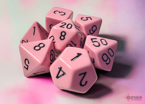 CHX25464 - Opaque Pastel Polyhedral 7 Dice Set - Pink/Black