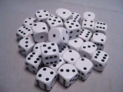 CHX25801 Opaque 12mm D6 Dice Block - White w/Black