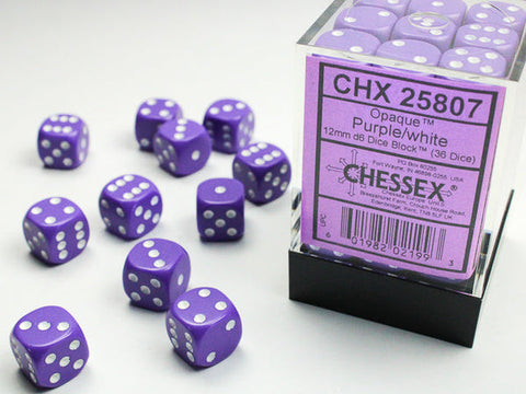 CHX25807 Opaque Purple/White 12mm d6 Block (36 d6)