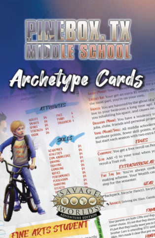 Savage Worlds Pinebox Middle School Archetype Cards