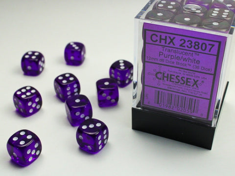 CHX23807 Translucent Purple/White 12mm d6 Block (36 d6)