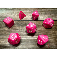 CHX25444 Opaque Pink with White Polyhedral 7-Dice Set