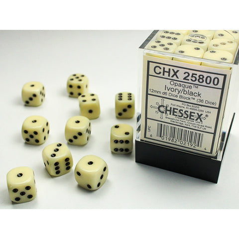CHX25800 Opaque 12mm D6 Dice Block - Ivory w/Black