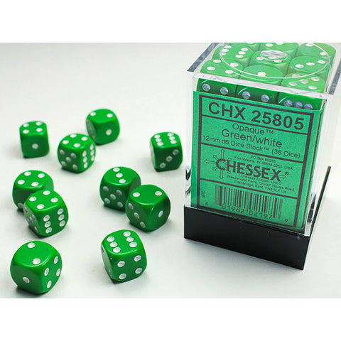 CHX25805 Opaque Green/White 12mm d6 Block (36 d6)
