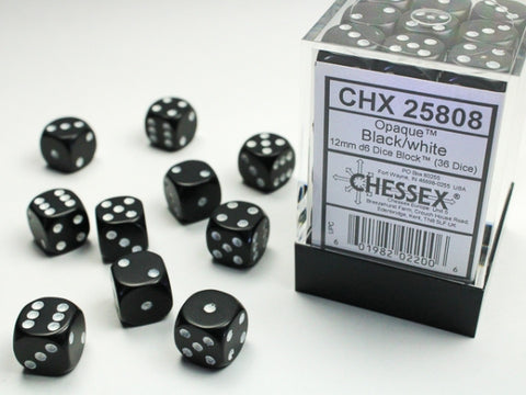 CHX25808 Opaque Black/White 12mm d6 Block (36 d6)