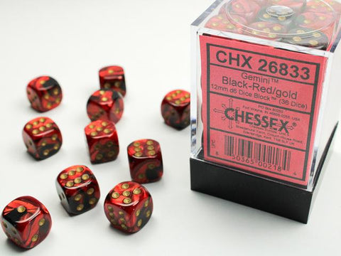 CHX26833 Gemini Black-Red/Gold 12mm d6 Block (36 d6)