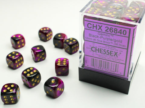 CHX26840 Gemini Black-Purple/Gold 12mm d6 Block (36 d6)