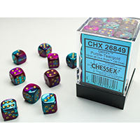 CHX26849 Gemini Purple & Teal with Gold 12mm d6 Block (36 d6)