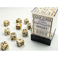 CHX27802 Marble Ivory with Black 12mm d6 Dice Block (36 x d6)