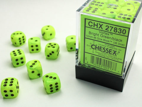 CHX27830 Vortex Bright Green/black 12mm d6 Dice Block(36 d6)