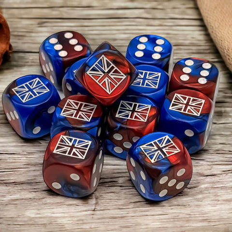 CHX29064 Opaque Gemini WW2 Dice Block - United Kingdom Blue-Red/White (12 x 16mm D6)