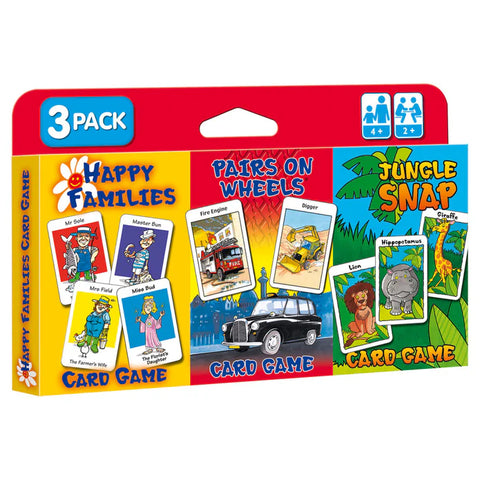 Happy Families, Pairs On Wheels and Jungle Snap Card Games 3 Pack