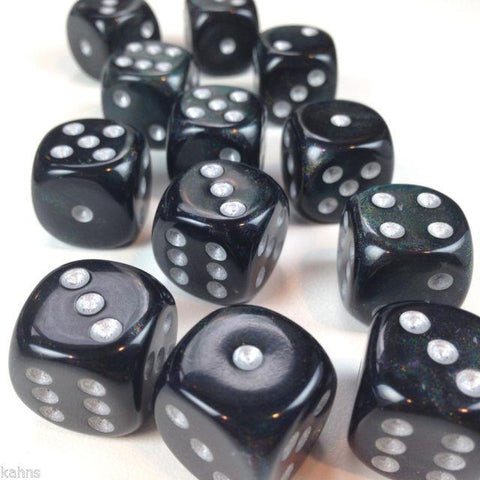 CHX27628 Borealis Smoke with Silver 16mm d6 Dice Block(12 d6)* - Leisure Games