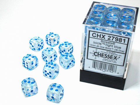 CHX27981 Borealis 12mm d6 Luminary Dice Block: Icicle/ Light blue
