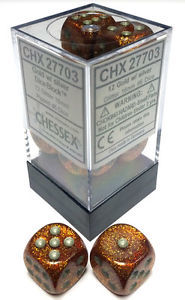 CHX27703 Glitter Gold with Silver 16mm d6 Dice Block(12 d6)