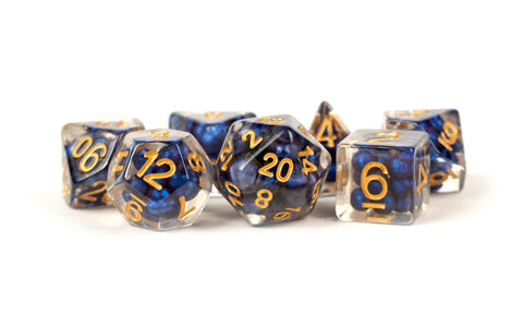 16mm Resin Pearl Dice Poly Set Royal Blue w/ Gold Numbers