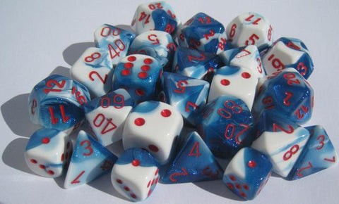 CHX26457 Gemini Astral Blue-White with Red Polyhedral 7-Die set - Leisure Games