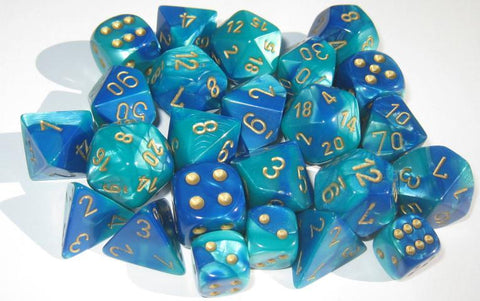 CHX26459 Gemini Blue-Teal with Gold Polyhedral 7-Die Set - Leisure Games