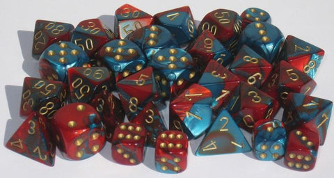 CHX26462 Gemini Red-Teal with Gold Polyhedral 7-Die Set - Leisure Games