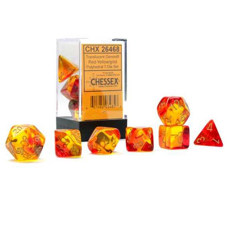 CHX26468: Gemini Polyhedral Translucent Red-Yellow/gold 7-Die Set