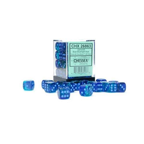 CHX26863: Gemini 12mm d6 Blue-Blue/light blue Luminary Dice Block™ (36 dice)