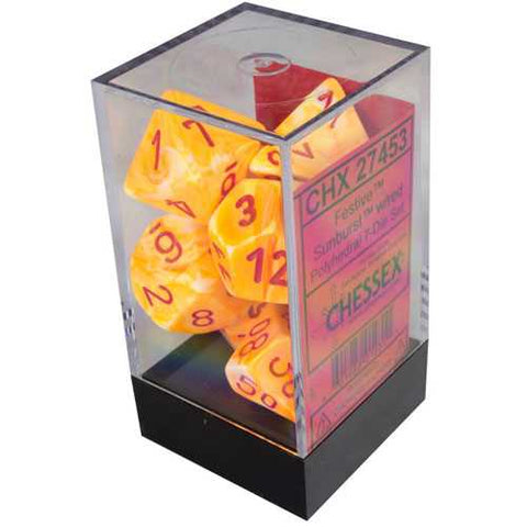 CHX27453 Polyhedral Dice: Festive - Sunburst with Red (7)