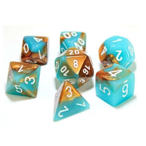 CHX30019 Gemini Polyhedral Copper-Turquoise/white 7-Die Set - Lab Dice