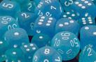 CHX27616 Frosted Caribbean Blue with White 16mm d6 Dice Block(12 d6)* - Leisure Games