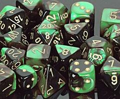 CHX26439 Gemini Black-Green with gold Polyhedral 7-Die Set - Leisure Games