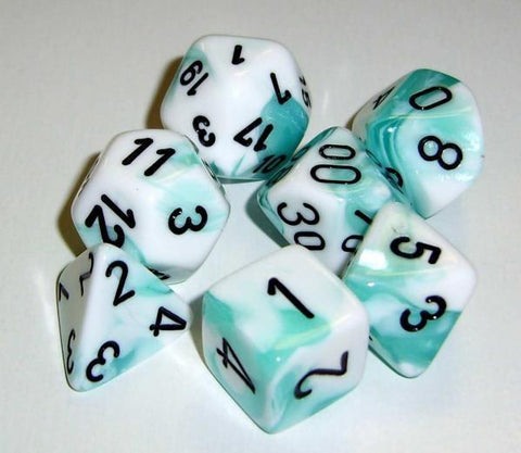 CHX26444 White-Teal with black Polyhedral 7-Die Set* - Leisure Games