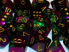 CHX26434 Gemini Green-Purple with Gold Polyhedral 7-Die Set* - Leisure Games